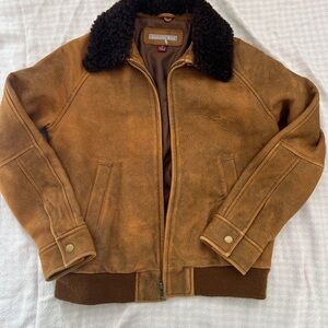 Genuine Leather Tan Brown Leather Jacket with Shearling Collar